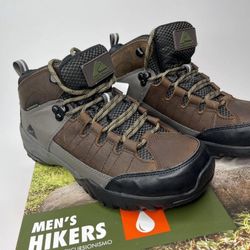 Mens Boots Ozark Trail Mid Top Waterproof Leather Hiker Hiking Brown Size 6