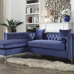 Chic Home Monet Velvet Modern Contemporary Button Tufted with Silver Nailhead Trim Sectional Couch