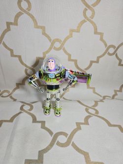 Disney Chrome Silver Intergalactic Buzz Lightyear Figure Missing One Wing Read