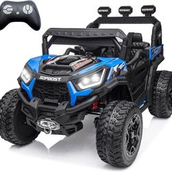 sopbost 24V Kids Ride On UTV with Remote Control, 2WD/4WD Switchable, Blue 4x4 Ride On Toy Car for Kids Age 3-8, Battery Powered Electric Vehicles, EV