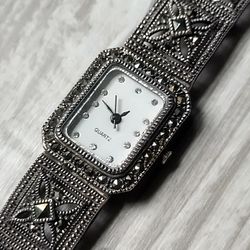 Vintage Sterling Silver 925 & Marcasite Quartz Women's Watch NEW BATTERY
