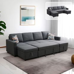 Dark Grey Sackcloth 6-Pieces Living Room Sofa Bed