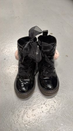 Little girls black patent leather boots