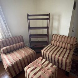 2 Slipper Chairs, Ottoman, And Bookshelf 
