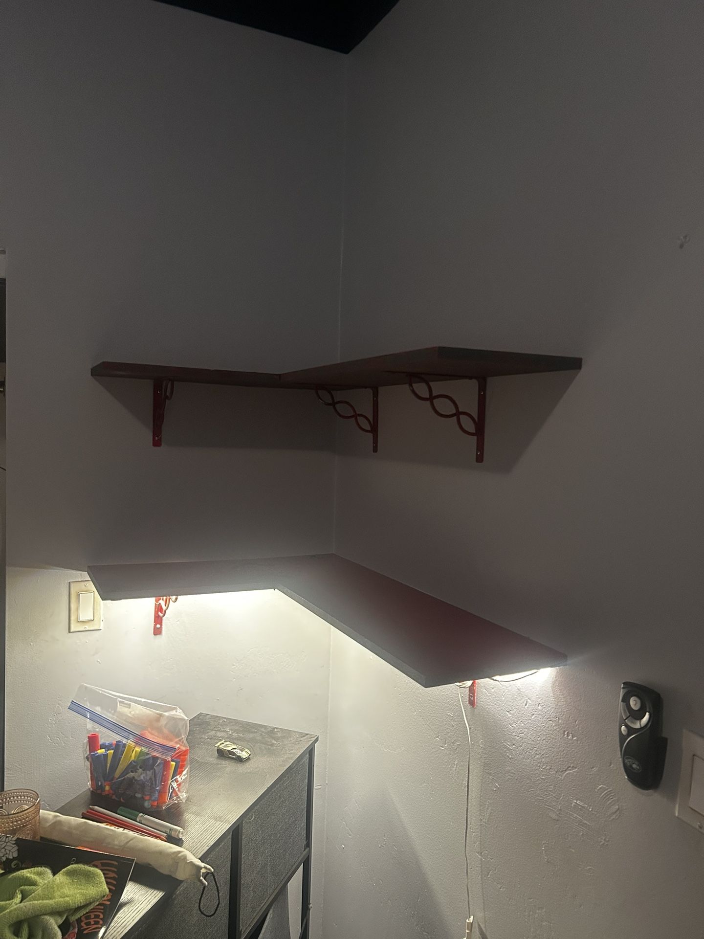 Set Of 2 Custom Corner Wall Shelves w/Lights