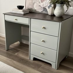 Refinished Desk / Vanity / Dresser– Soft Sage & Dark Wood Top solid Wood