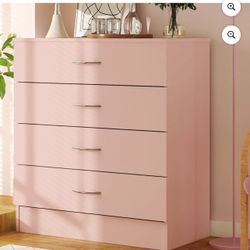 Set 2 UBesGoo Pink Chest of Drawers Dresser Wood Organizer Cabinet, 4 Drawer Nightstand Side Table, Furniture for Bedroom