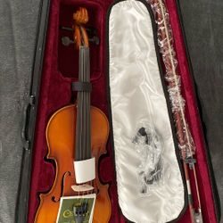 New, Full Size Mendini By Cecilio Violin With Two Bows, Case, Extra Set Of Strings And Accessories.