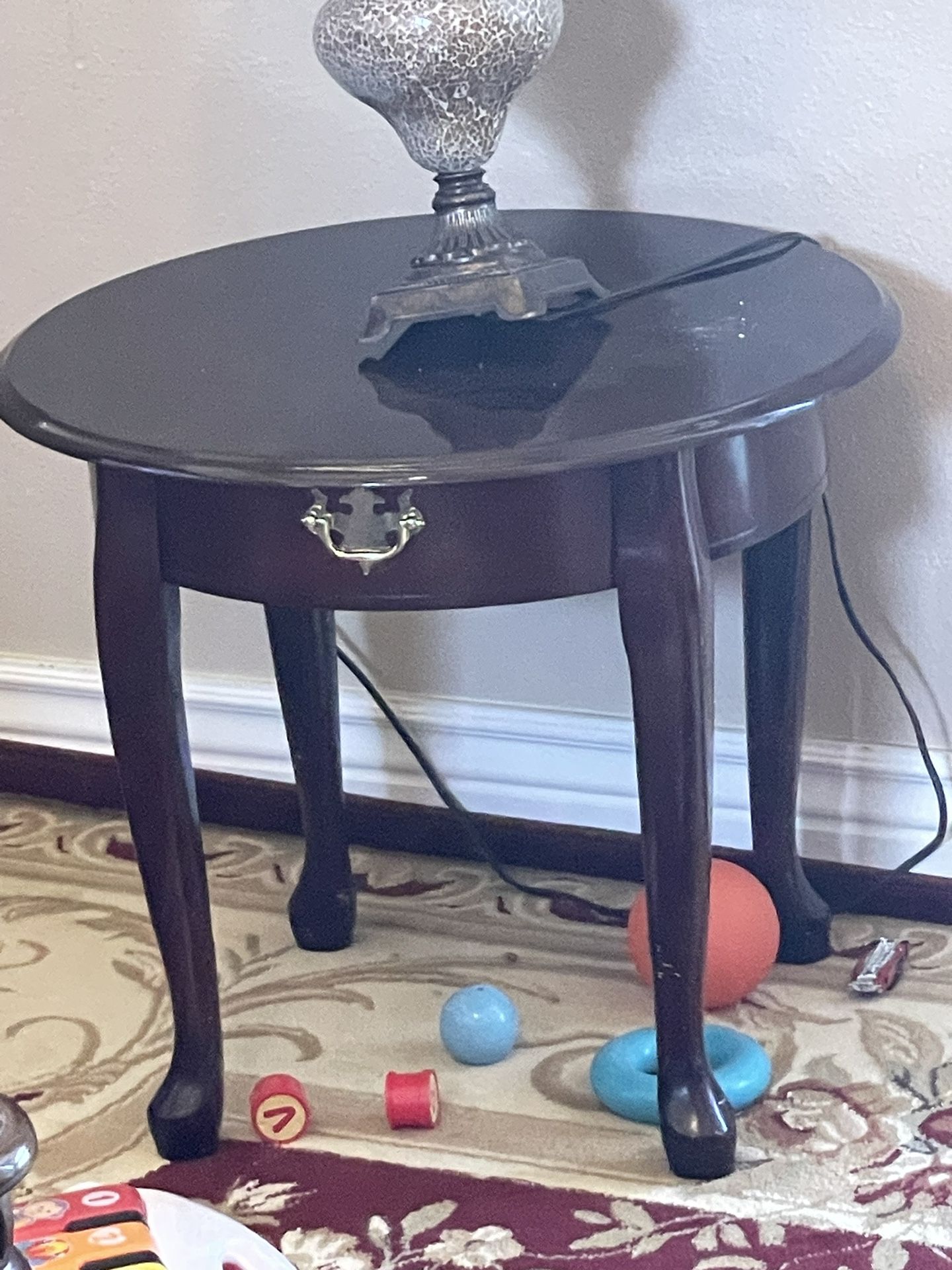 Cherry Wood Round End Table 