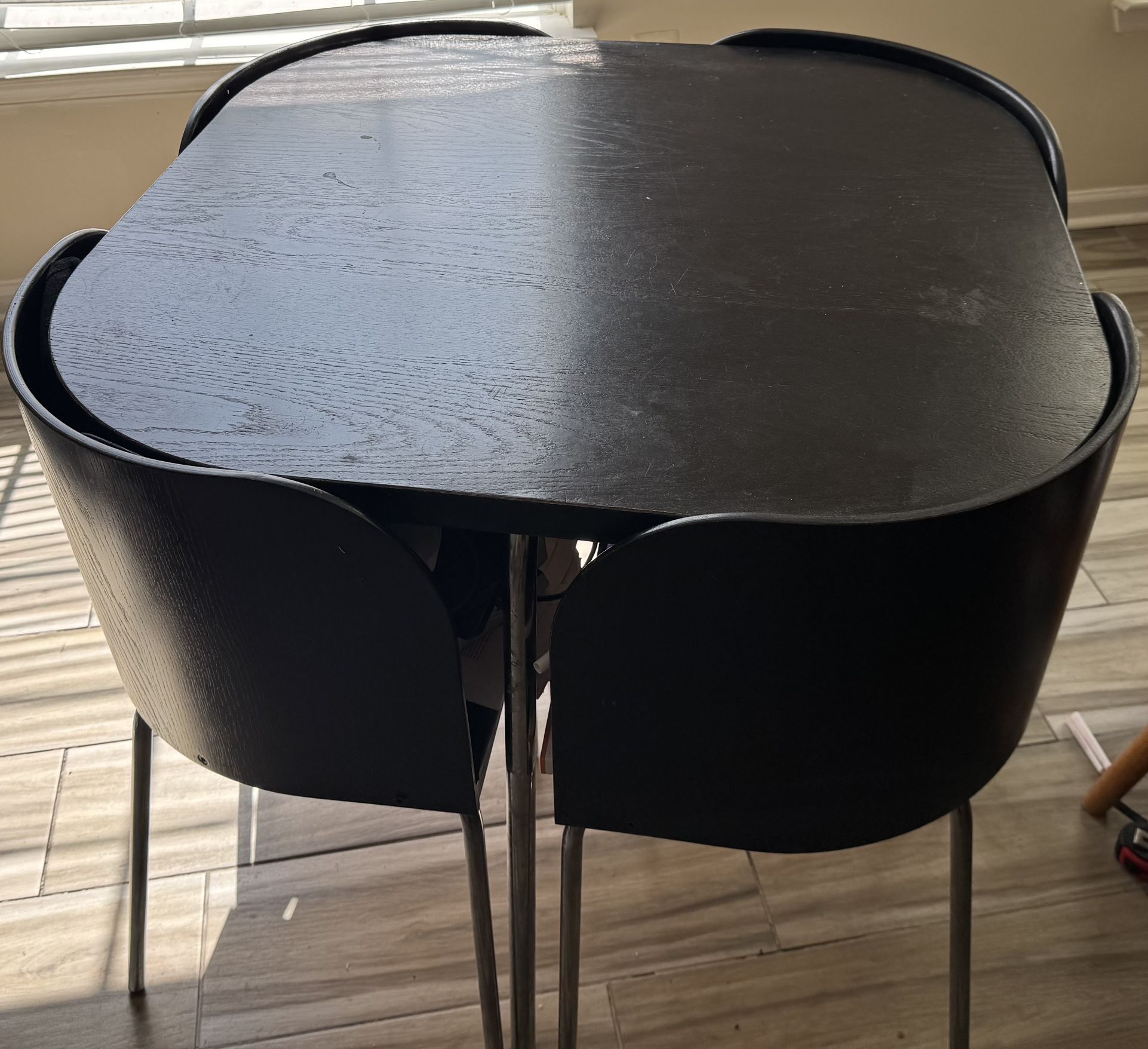 Modern 4-Piece Space-Saving Dining Set - Black Wood & Metal