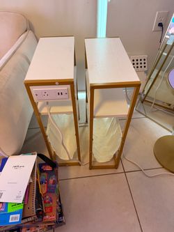 Narrow Side Tables with Built-In Outlets Set of 2