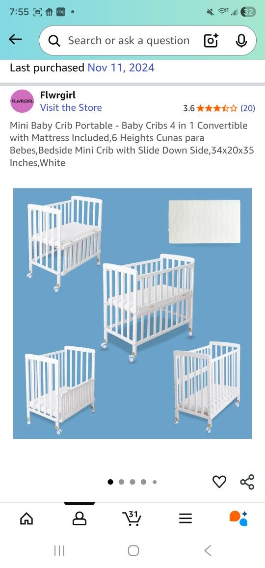 Mini Baby Crib Portable - 4 in 1 Convertible