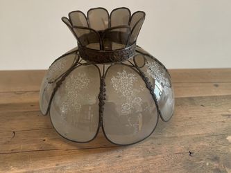 Vintage 8 Panel Glass Lamp Shade with Floral Pattern and Scalloped Panel Rim