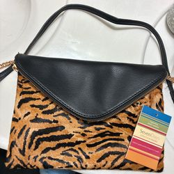 Black And Orange Faux Fur Clutch  Bag