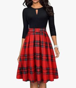 Chiccloth New Dress Womens XL Black Shift Plaid  3/4 Sleeve