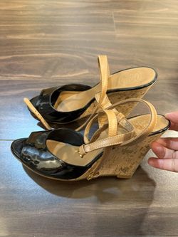 Tory Burch Wedge Heel Sable With Straps Size 7.5