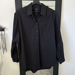 GAP Black Cotton Woven Long Sleeve Button-Up Shirt Oversized Straight Fit Size S/M