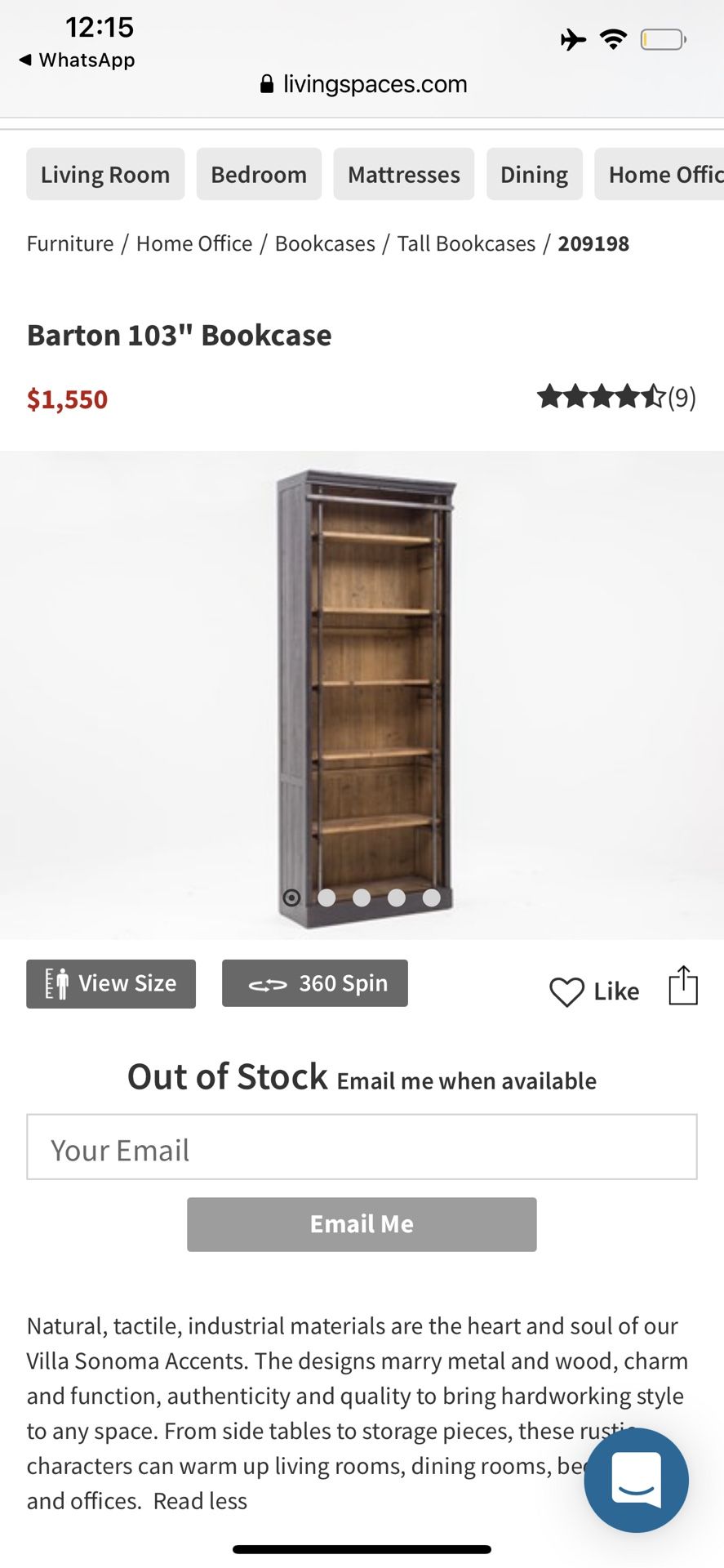 Living spaces- Barton 103” bookcase (brand new)