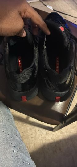 OPEN FOR TRADES Prada Black Sneakers with Red Tab size 8/8.5 used like new