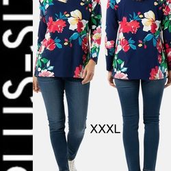 The Pioneer Woman PLUS SIZE  navy floral V-neck 3/4 sleeve shirt size 3X
