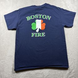 Boston Fire Department Fire Fighter Irish Clover  Men’s L Blue T-shirt#3146