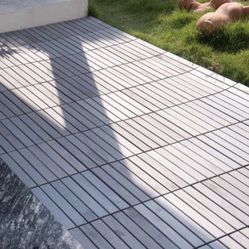 12 in.x12 in. Gray Square Acacia Wood Interlocking Flooring Deck Tiles Striped Pattern Outdoor For Patio(Pack of 40 Tiles)