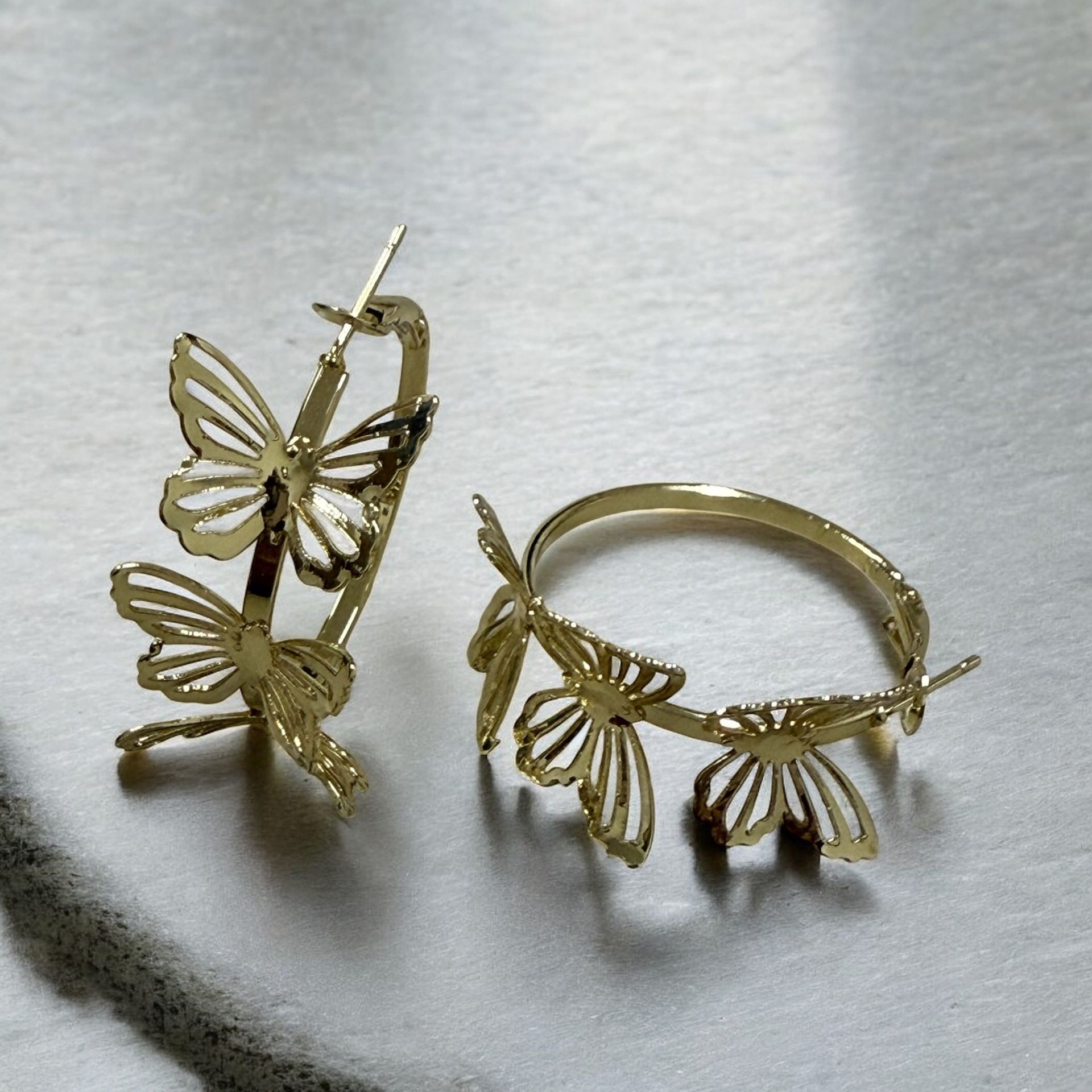 14k Gold Electroplated Butterfly Hoop Earrings