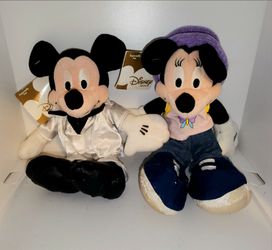 Disney Store exclusive Disco Mickey Mouse and Minnie Mouse plush with tags