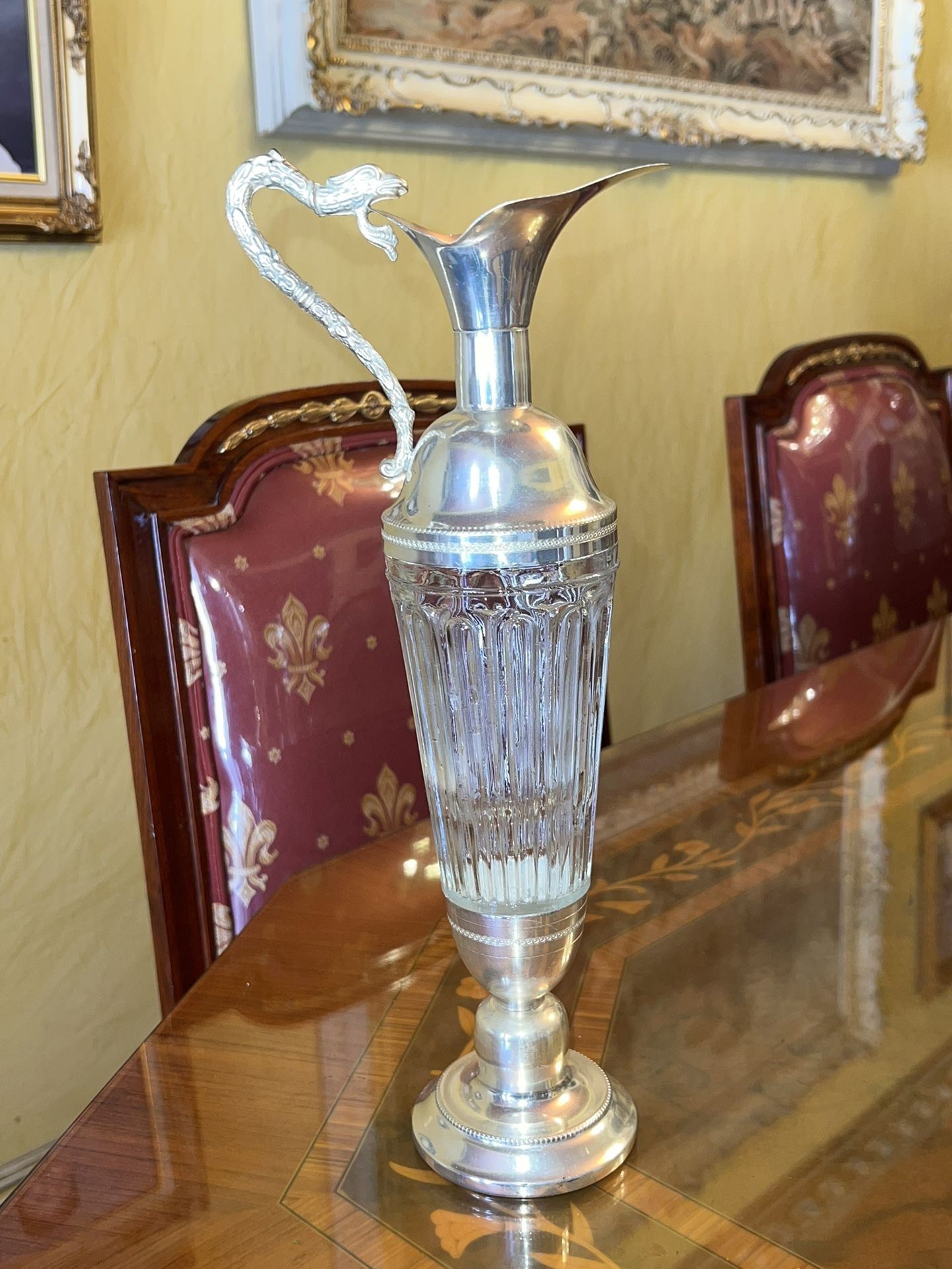 Antique carafe F.lli Beccaro-Acqui Crystal & Silver Plated Pitcher Decanter - Italy