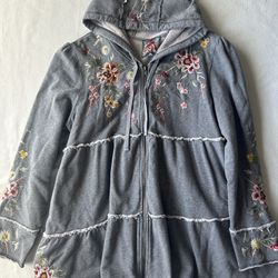 Size XL Johnny Was Women's Ardell Hooded Sweatshirt Jacket Embroidered  #6
