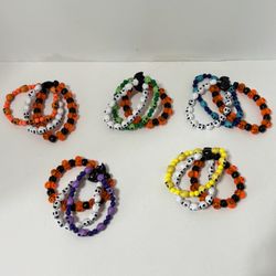 3-Strand Halloween Kandi Bracelet Handcrafted Skulls & Pony Beads NEW
