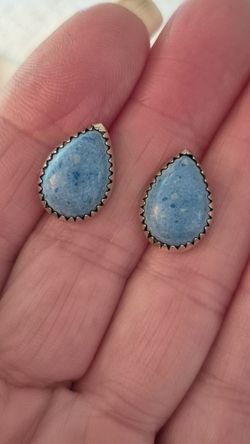 Vtg.Native Sterling Silver BLUE DENIM  LAPIS TEARDROP EARRINGS