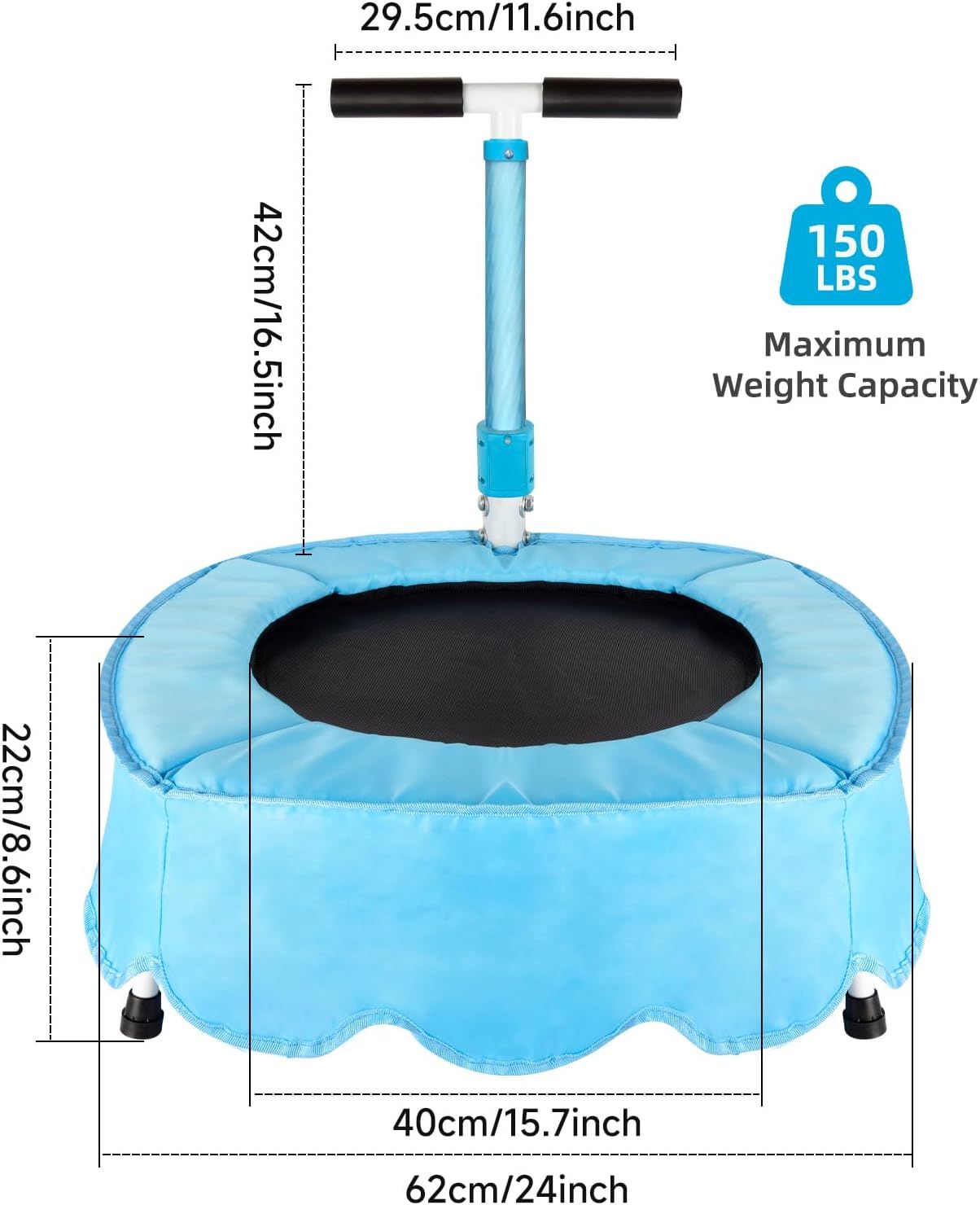 Mini Toddler Trampoline with Safety LED Flashing Handle Bar Baby