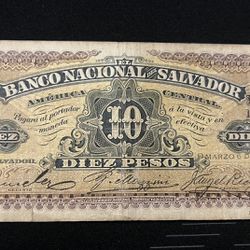 Billete De El Salvador 🇸🇻 10 Pesos De 1908