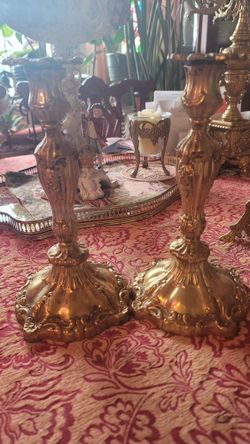 beautiful antique brass candle holders. 