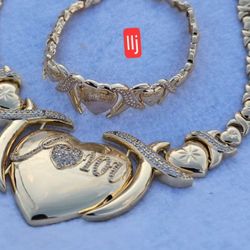 Women Heart Necklace And Bracelet Set