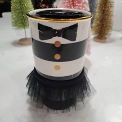 Starbucks Alice & Olivia Ceramic Tumbler Cup w/lid  Tutu Tuxedo 12 oz 2013