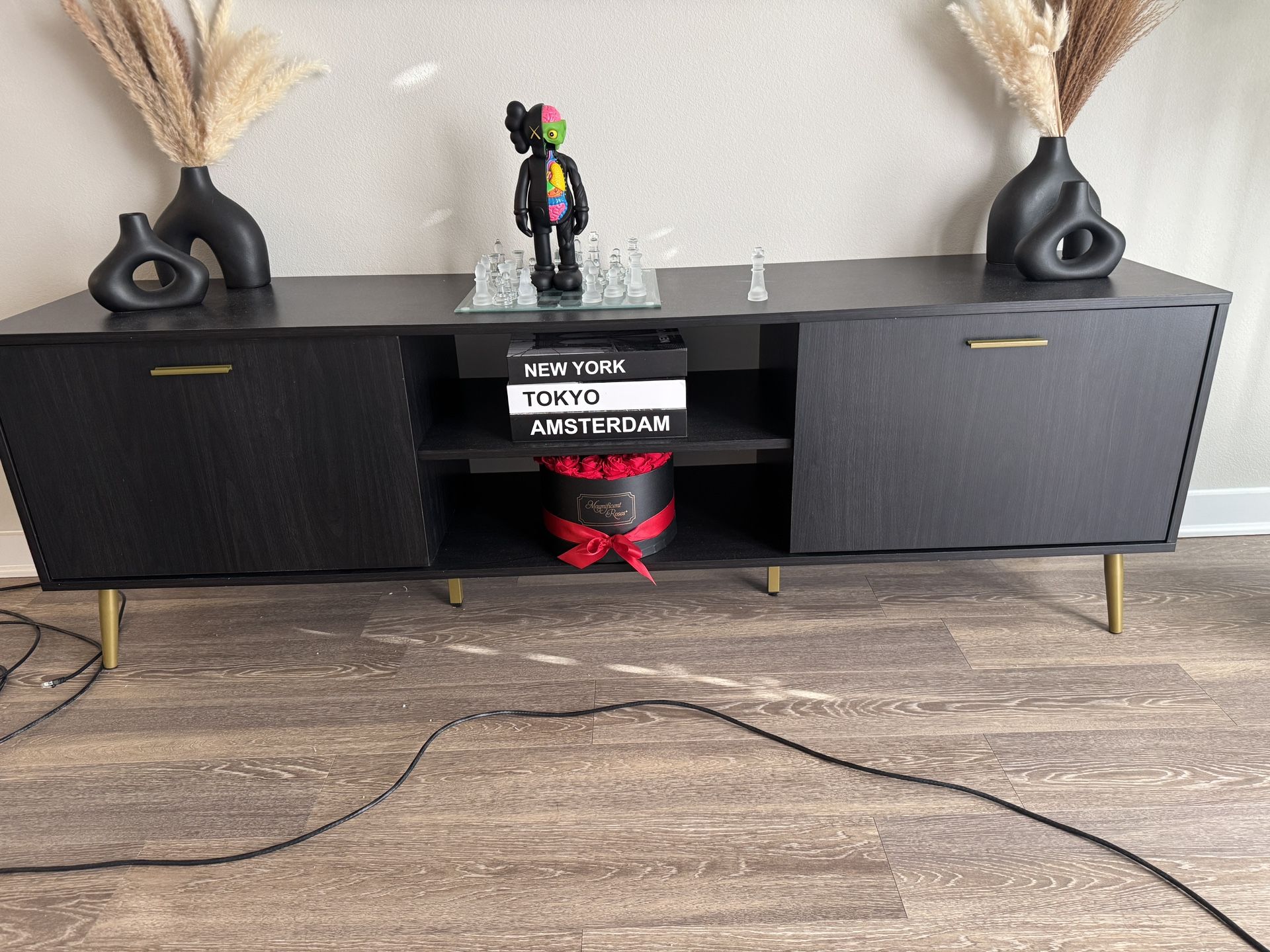 Modern Black Media Console / TV Stand with Gold Legs