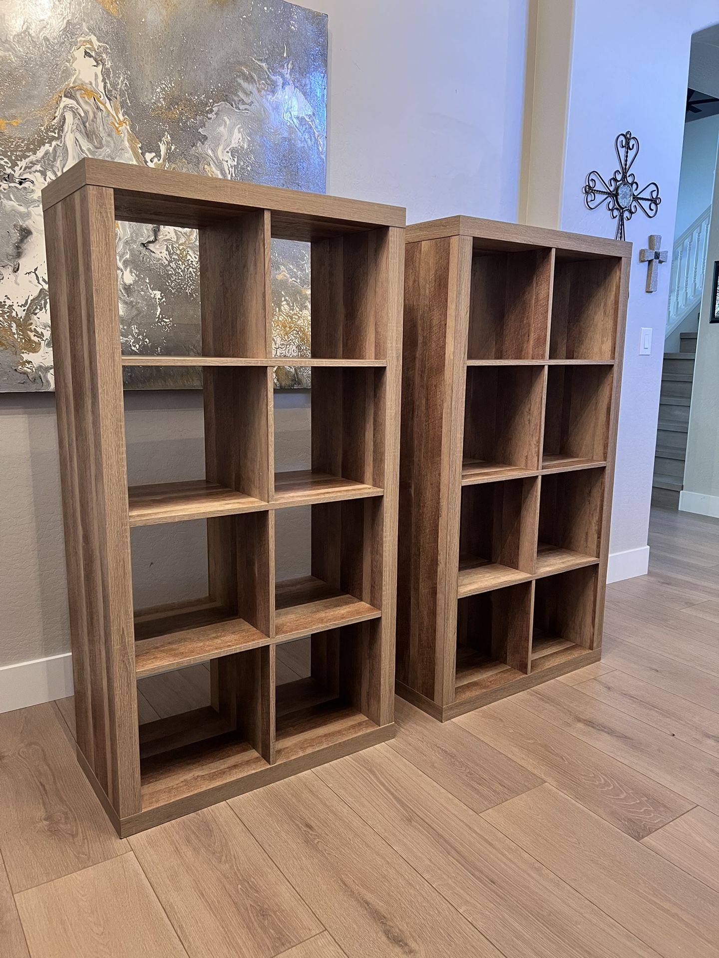 TWO - 5 Foot- 13” 8 Cube Rustic Wood Grain Oak Organizer-Storage Unit- Vertical/ Horizontal