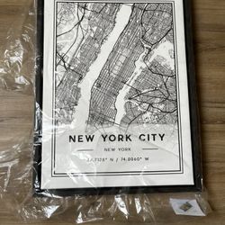 New York City Map Framed Canvas- 18 x 24