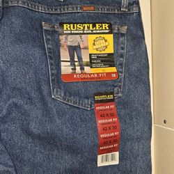 Rustler Regular Fit Mens Straight Leg Heavyweight Denim Jeans Blue 42x30 NWT