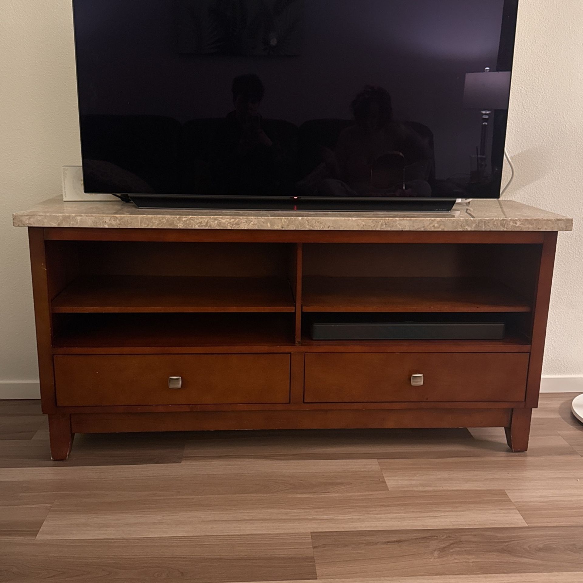 Marble Top Real Cherry Wood TV Stand We