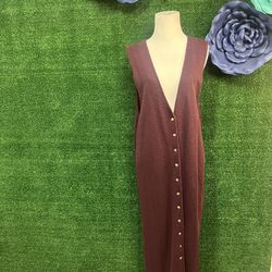 Marnie West Burgundy Long Button Down Open Face Sleeveless Cardigan Size Large