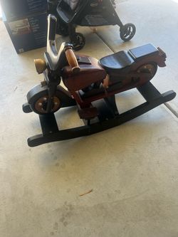 Vintage Wood Rocking Horse Harley Motorcycle Rocker Ride On Toy 24”(H) X 36”(L)