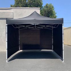 $129 (New) Heavy duty 10x10 ft with 3 sidewalls, ez popup canopy outdoor gazebo, carry bag (black)