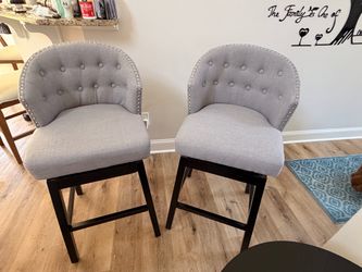 Set of 2 Tufted Upholstered Counter Stools