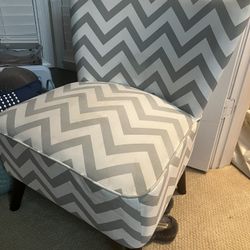 Two Grey And White Chevron Chairs 