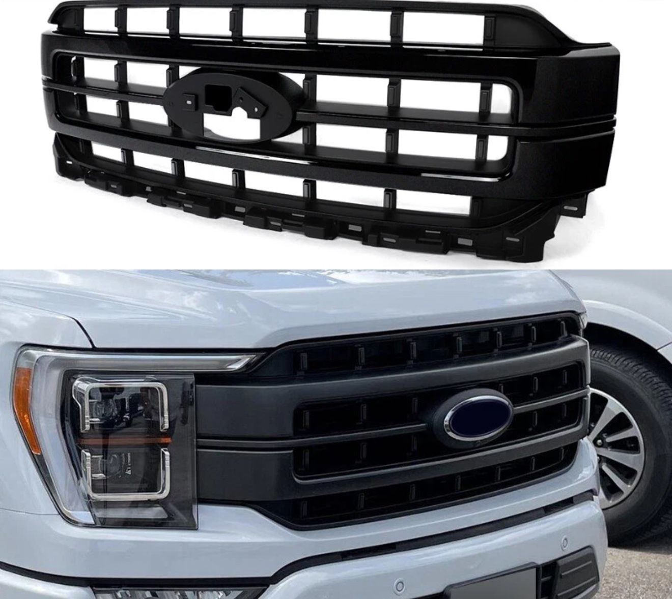 Fits Ford F-150 F150 2021-2023 UM Agate Black Front Upper Bumper Grille Assembly Grill