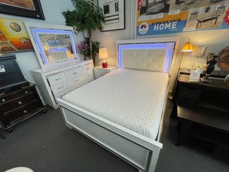 NEW 4pcs White Bedroom Set W/LED Lights (Mattress not Included)