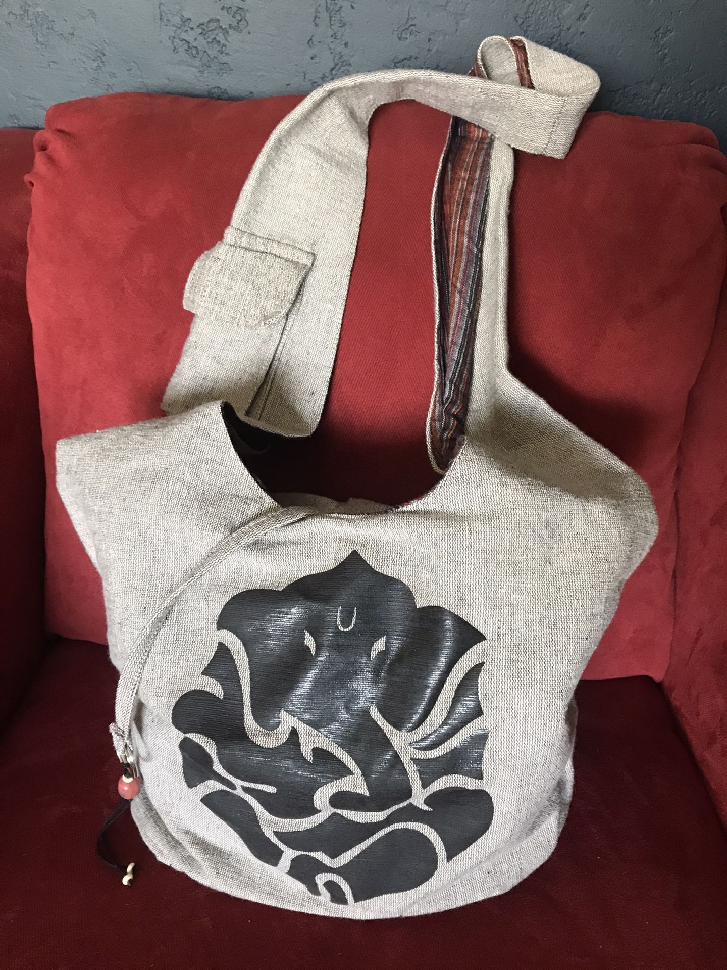 Long Hippie Hobo Sling Shoulder Crossbody Bag, Bohemian Hippie Bag, 2 layers , Ganesh
